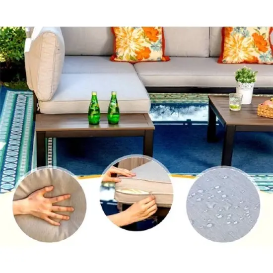 Captiva Designs 6pc Outdoor Conversation Set with Sectional Sofa Beige image {5}