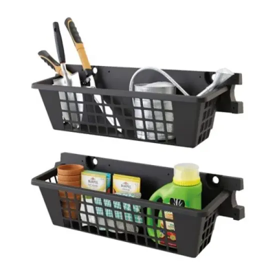 Suncast 25" x 7.25" x 7" Resin Shelf Basket Accessory with EZ Bolt Assembly for Select Outdoor Shed Storage Models, Black (2-Pack) image {4}