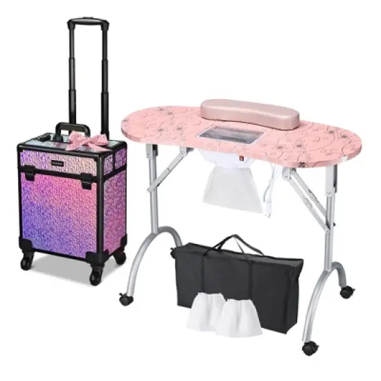 Byootique Manicure Table Nail Desk & Rolling Makeup Train Case Kit image {11}
