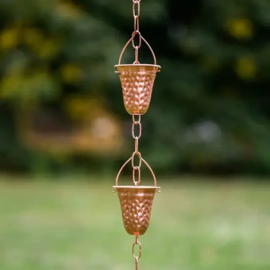 Marrgon Copper Rain Chain with Hammered Bell Style Cups for Gutter Downspout Replacement image {3}