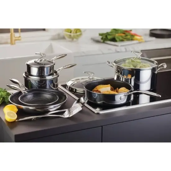 Circulon SteelShield C-Series 10pc Clad Tri-Ply Nonstick Cookware Plus Bonus Utensil Set: Stainless Steel, Induction Safe image {3}