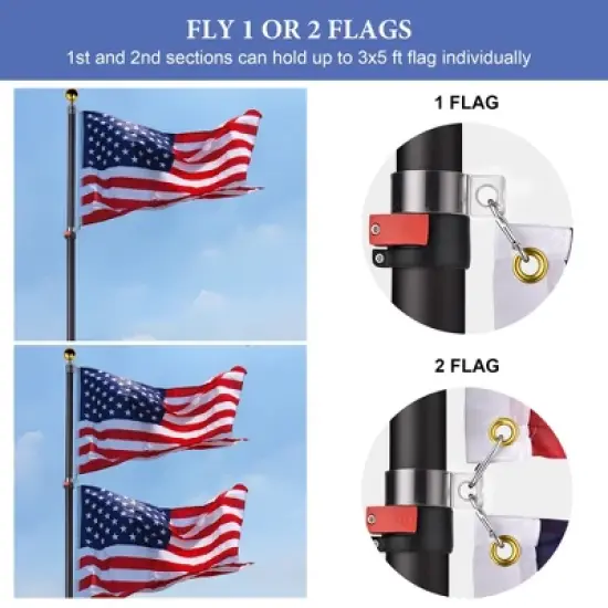 Yescom EZ GO 30ft Telescopic Flag Pole Kit Wheel Tire Mount Stand Upgrade Rotating Lock Outdoor Camper RV Tailgate Black image {4}