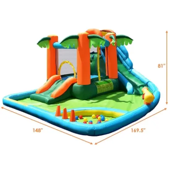 Costway Inflatable Bounce House Kids Water Splash Pool Dual Slide Jumping Castle w/ Bag image {1}