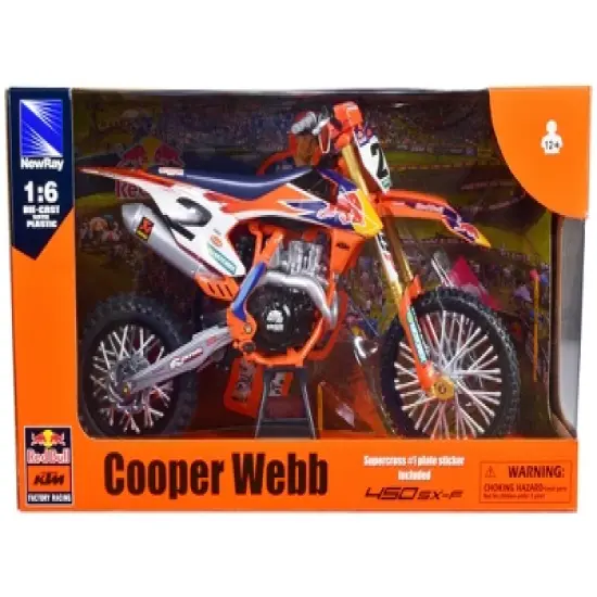 KTM 450 SX-F #2 Cooper Webb "Red Bull KTM Factory Racing" SuperCross 1/6 Diecast Model by New Ray image {2}