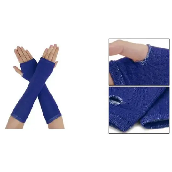 Unique Bargains Women's Tumbhole Elbow Length Knitted Arm Warmers Fingerless Gloves image {6}