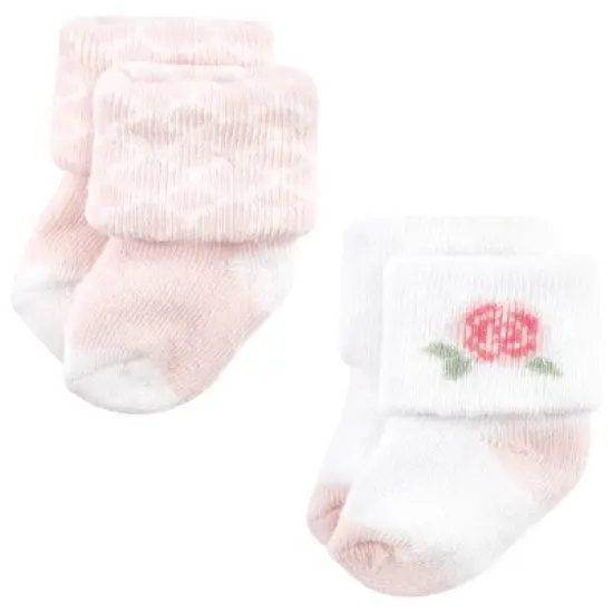 Hudson Baby Infant Girls Cotton Rich Newborn and Terry Socks, Pastel Butterfly image {4}
