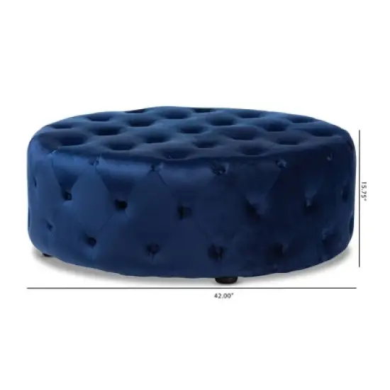 Cardiff Velvet Fabric Upholstered Button Tufted Cocktail Ottoman Blue - Baxton Studio image {2}
