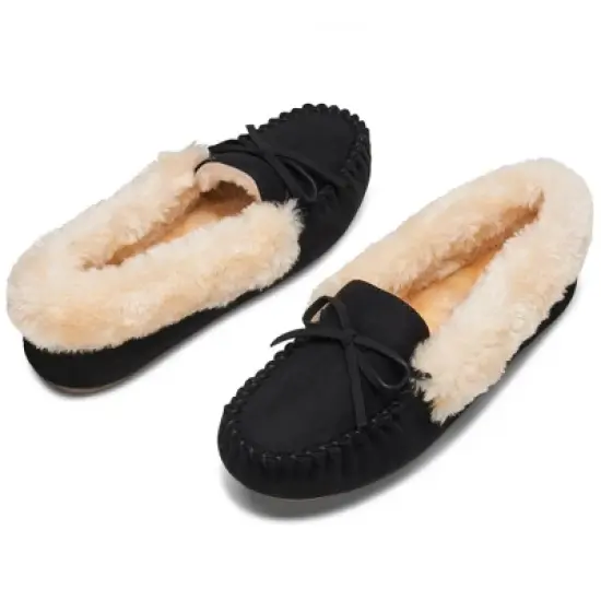 Alpine Swiss Leah Womens Shearling Moccasin Slippers Faux Fur Slip On House Shoes image {3}