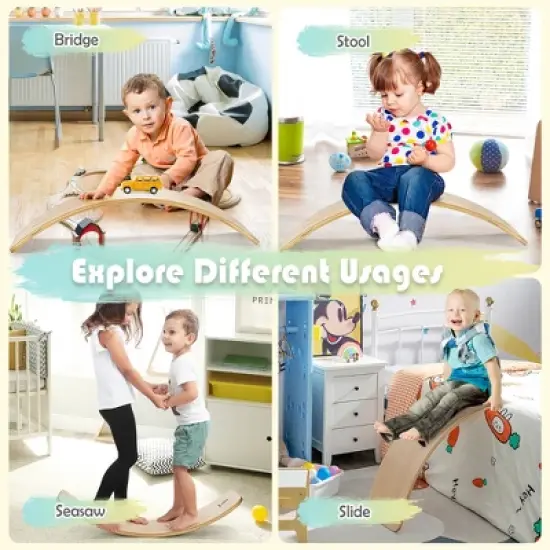 Costway Wooden Wobble Balance Board Kids Adult 35''  Rocker Board Toy Support 660LBS image {6}