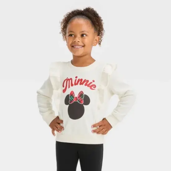 Toddler Girls' Disney Minnie Mouse Printed Pullover Sweatshirt - Off-White image {3}