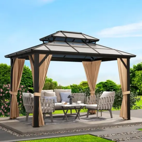 Hardtop Gazebo, Aluminum Frame Gazebos with Double Roof, Pergolas for Patios, Garden, Parties, Lawns image {8}