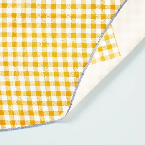 70" Gingham Wipeable Oil-Cloth Round Tablecloth Gold/Cream - Hearth & Hand&trade; with Magnolia image {2}