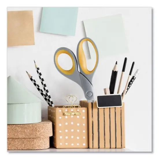 Westcott Titanium Bonded Scissors, 8" Long, 3.5" Cut Length, Gray/Yellow Straight Handles, 2/Pack image {5}