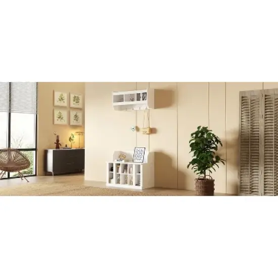 MOEPISY Elegant Hall Tree with Wall Mounted Coat Rack, Entryway Organizer For Hallway, Foyer, Mudroom, White image {13}