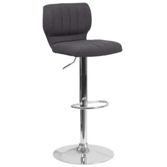 Merrick Lane Set of Two Swivel Bar Stools in Charcoal Fabric with Vertical Stitched Back and Adjustable Chrome Base with Footrest image {6}