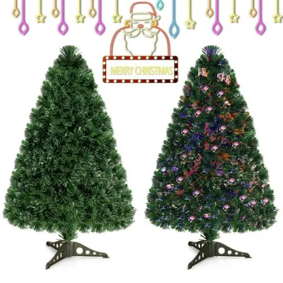 Costway Pre-Lit Fiber Optic Artificial PVC Christmas Tree Tabletop 3Ft image {6}