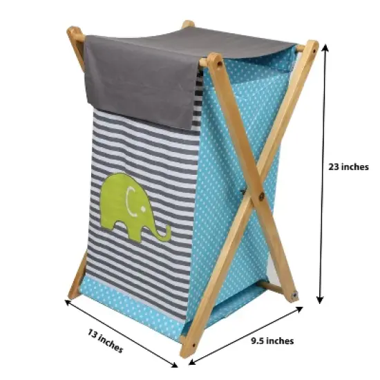 Bacati - Elephants Aqua/Lime/Gray Laundry Hamper with Wooden Frame image {1}