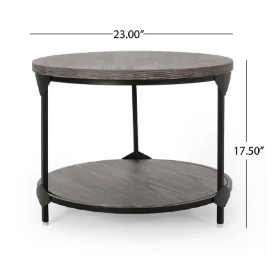 Cedarhurst Modern Industrial Round Coffee Table Gray/Black - Christopher Knight Home: Sturdy Iron Frame, Open Shelf image {7}