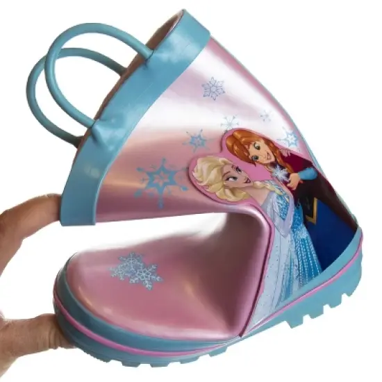 Frozen Elsa Anna Princess Rubber Rainboots - Waterproof Lightweight Easy On with Easy Pull Handles - Pink / Blue (7-1 Toddler / Little Kid / Big Kid) image {3}