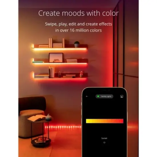 Twinkly Line App Controlled Adhesive and Magnetic White Wire Light Strip Extension Kit, Multicolor, RGB LED, 5ft image {1}