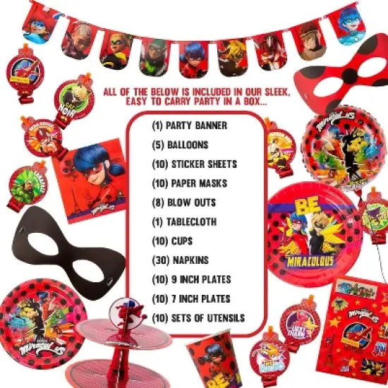 Miraculous Ladybug Party in a Box Kit - Celebration, Birthday Party, Toddlers - Cat Noir - Party Supplies - Officially Licensed (Complete Kit) image {2}