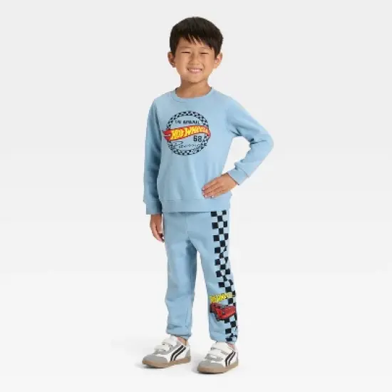 Toddler Boys' 2pc Hot Wheels Fleece Pullover and Bottom Set - Blue image {4}