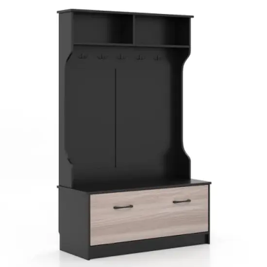 Costway 63 Inches Hall Tree with Coat Rack and Storage Bench Multifunctional Coat Rack Black/White image {8}