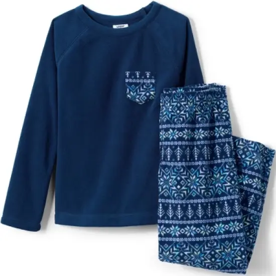 Lands' End Kids Long Sleeve Pocket Fleece Pajama Set image {2}