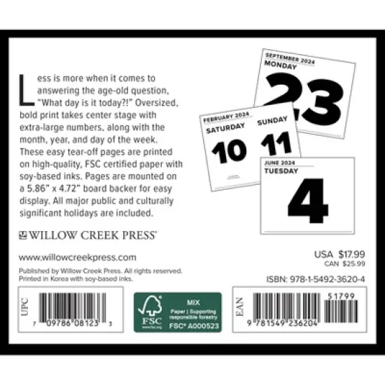 Willow Creek Press 2024 Daily Desk Calendar 5.2"x6.2" Big Day image {1}