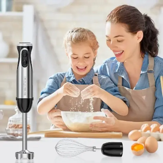 Bonsenkitchen Immersion Stainless Steel Handheld Blender with Egg Whisk, 20-Speed & Turbo Mode (500W output) for Soup, Smoothie, Puree, Baby Food image {7}