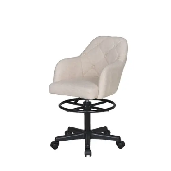 VECELO Drafting Chair with Adjustable Height PU Swivel Stool with Lumbar Support image {7}