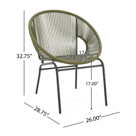 Christopher Knight Home Nusa Outdoor Rattan and Metal Acapulco Weave Club Chairs (Set of 2) image {2}