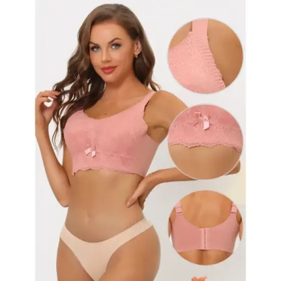 Allegra K Women's Wirefree Longline Hem Wide Straps Padded Full Coverage Lace Minimizer Bra image {2}