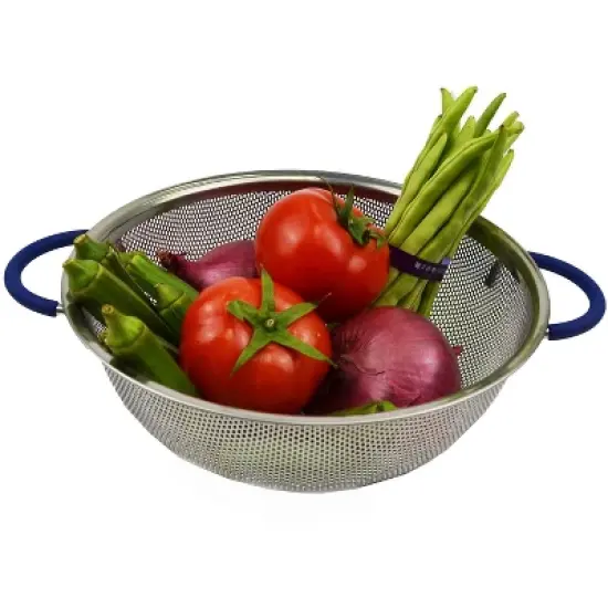 SAMMART Perforated Stainless Steel Sheet Colander with Handle - Strainer for Pasta, Noodle and Fruits image {2}