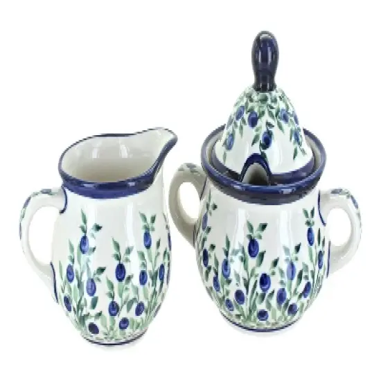 Blue Rose Polish Pottery 944-945 Zaklady Cream & Sugar Set image {6}
