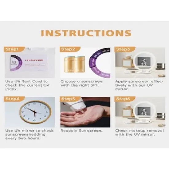 Fenchilin Travel Compact Mirror with UV Camera for Sunscreen Test, 2X Magnification Portable Lighted Mirror for Handbag Pocket, 3.5 Inch image {4}