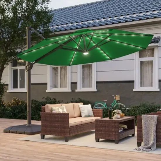 Sonkuki Outdoor 11Ft Aluminum LED Cantilever Patio Umbrella with Base for Patio Deck Garden image {14}