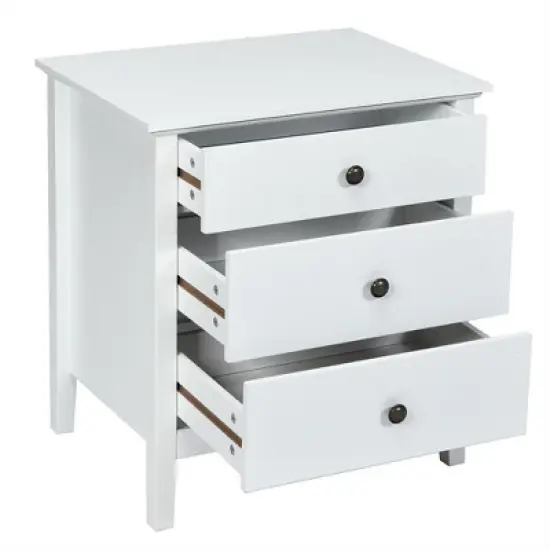 Costway Nightstand Beside End Side Table Accent Table Organizer W/3 Drawers White image {4}