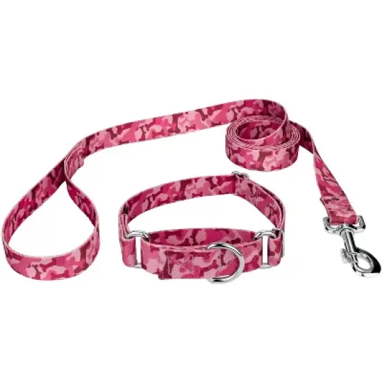 Country Brook Petz Pink Bone Camo Martingale Dog Collar and Leash image {8}