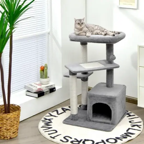 Costway Cat Tree Indoor Activity Cat Tower w/ Perch & Hanging Ball for Play Rest image {2}