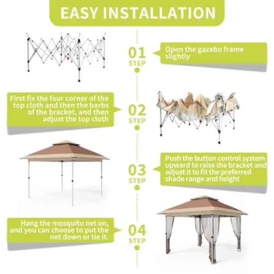 Pop Up Gazebo, Outdoor Canopy Tent with Mosquito Netting, Pop Up Canopy Tent with Curtains/Adjustable Height/Wheeled Carrying Bag image {6}