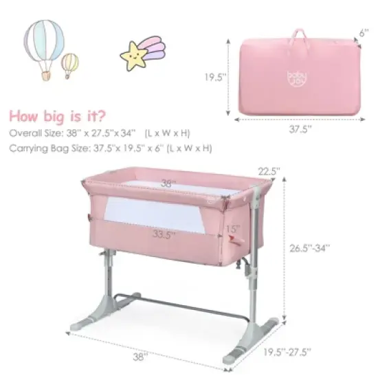 Infans Portable Baby Bedside Bassinet Infant Travel Bassinet Crib W/Carrying Bag Pink image {6}