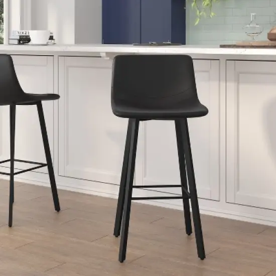 Flash Furniture Caleb Modern Armless 30 Inch Bar Height Commercial Grade Barstools with Footrests and Matte Iron Frames, Set of 2 image {1}