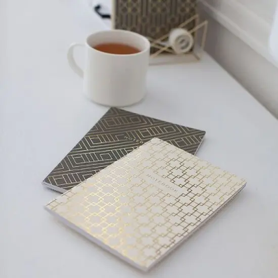 BLU MONACO Trendy Decorative Lined Geometric Notebook Set of 4 (6 x 8.5) - Dark Grey & Cream with Gold Foil Journals for Women image {6}