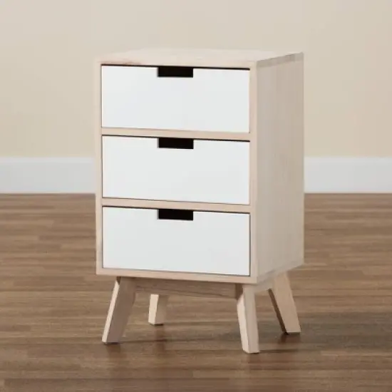 Halian Two-Tone Wood 3 Drawer Nightstand White/Light Brown - Baxton Studio image {10}