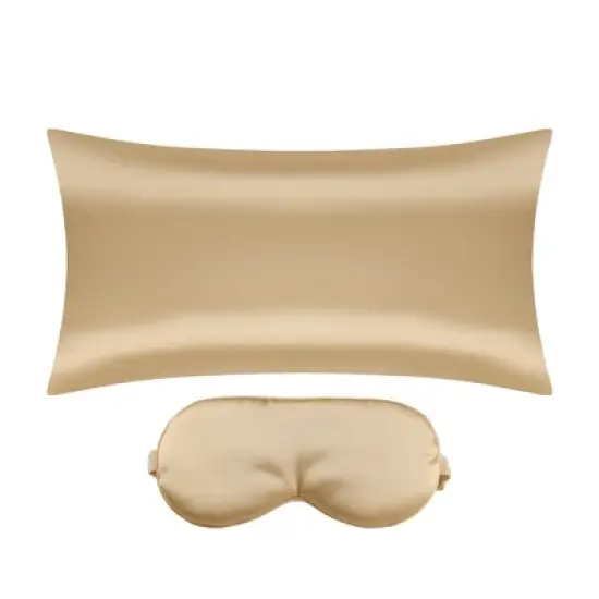 Unique Bargains Satin Hidden-Zippered Breathable Pillowcase with Sleep Mask Set of 2 image {10}
