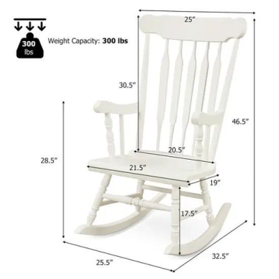 Costway Solid Wood Rocking Chair Porch Rocker Indoor Outdoor Seat Glossy Finish White\Coffee image {1}