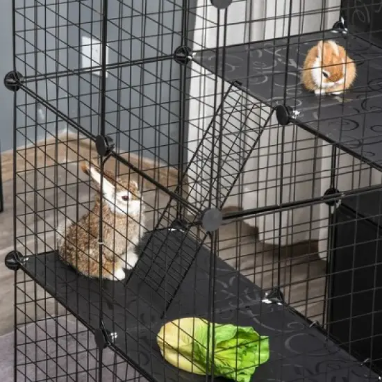 Gulches 56 Panel Black Pet Playpen with Doors and Ramps image {2}