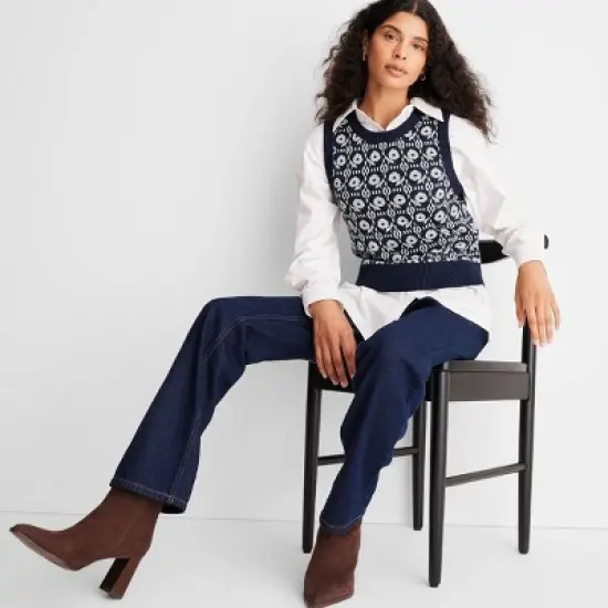 Women's Jacquard Sweater Vest - Future Collective&trade; with Reese Blutstein Navy Blue image {2}