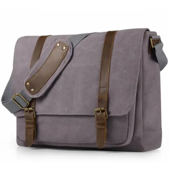 Vintage Canvas Messenger Bag for Men 15.6-16 inch Laptop bag,Computer Satchel Shoulder Bag for School Work Travel (Grey) image {6}